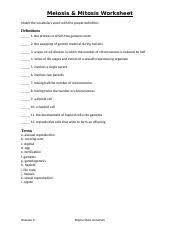 Students compare terms such as diploid and haploid, mitosis and meiosis, and germ cells and somatic cells. Meiosis Matching Quiz Docx Meiosis Mitosis Worksheet Match The Vocabulary Word With The Proper Denition Denitions 1 The Process In Which Two Gametes Course Hero