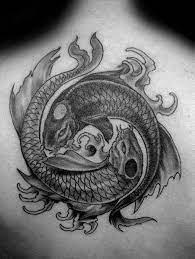 Shaded Back Distinctive Male Yin Yang Koi Fish Tattoo Designs Koi Fish Tattoo Yin Yang Koi Yin Yang Koi Fish Tattoo