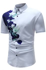 Men S Stylish Floral Printed Short Sleeve Casual Fitted White Button Up Cotton Shirt Beautifulhalo Com