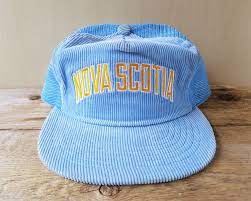 Vintage 80s Nova Scotia Canada Light Blue Corduroy Mesh Trucker Hat Snapback Souvenir Baseball Cap Original Alpine Sportswear Ballcap Blue Corduroy Mesh Trucker Hat Trucker Hat