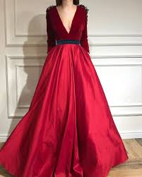 أوف شهالجمال والأناقة ححبيت القماش المخمل الأحمر نار يجننن فتحه الصدر مع الكريستا long sleeve evening dresses velvet prom dress evening dresses with sleeves