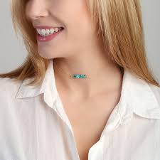 Real Turquoise Necklace, December Birthstone Necklace, Delicate Gemstone  Bead Bar, Genuine Turquoise Choker, 14kt Gold Filled, Rose, Silver