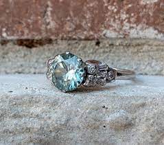 Antique Vintage 3 Ct Blue Zircon And Diamond Ring Blue Etsy Blue Rings Blue Zircon Alternative Engagement Rings