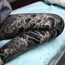 Black And White Japanese Tattoo Leg Sleeve Pin On Ideas