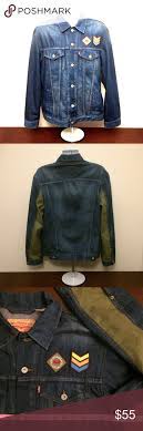 Levi S Denim Chevron Patch Trucker Jean Jacket Levi S Men S Trucker Jacket Blue Green Color Faded Denim Green Colorblocking Trucker Jacket Faded Denim Jackets
