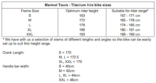 mt titanium bike size chart 3 marmot tours