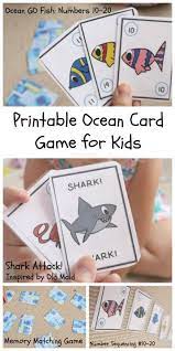 A nose, an ear, a month, eyebrows, an arm, a tooth, an eye, a leg, hair, a hand, a foot, a knee and a tongue + a bonus card: Numbers Go Fish Card Game Printable Card Games For Kids Card Games Fishing Cards