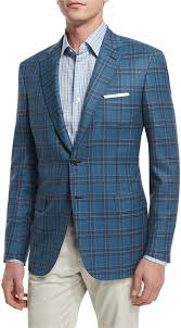 Brioni Plaid Two Button Wool Sport Coat Teal, $4,475