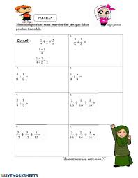 Tambah Pecahan Tahun 4 Worksheet