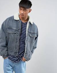 Asos Fleece Fully Borg Lined Oversized Denim Jacket In Blue Wash For Men Lyst A structured collar, buttoning pockets and cuffs, matching front welted pockets, and a full. fully borg lined oversized denim jacket in blue wash