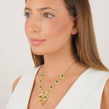 Collier Reine Dragon Vert en Argent Plaqué Or