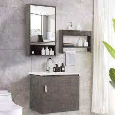 Bathroom vanities are perfectly suited to offer extra storage in a confined bathroom space. Amazon Com Tangkula Wall Mounted Bathroom Vanity Set Modern Bathroom Vanity Sink Set Storage Cabinet Combinations With Mirror Door Mirror Cabinet Side Storage Rack Main Cabinet Grey Faucet Not Included Kitchen Dining