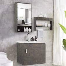 Enjoy free shipping on most stuff, even big stuff. Amazon Com Tangkula Wall Mounted Bathroom Vanity Set Modern Bathroom Vanity Sink Set Storage Cabinet Combinations With Mirror Door Mirror Cabinet Side Storage Rack Main Cabinet Grey Faucet Not Included Kitchen Dining