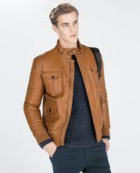 Brown Leather Aviator Jacket Jackets Man Zara United States Aviator Jackets Jackets Mens Jackets
