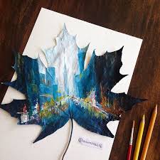Artist Uses Fallen Leaves As Canvases To Create Beautiful Landscapes Artworks Art Nature Art Leaf Art