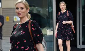 19:56 edt, 21 june 2021. Pregnant Rachel Riley Displays Her Baby Bump In A Cherry Print Summer Dress After Countdown Filming Daily Mail Online
