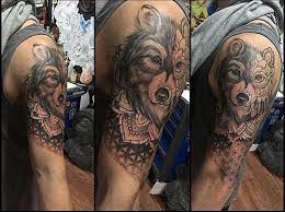 Wolf Arm Sleeve Shoulder Tattoo Flower Shoulder Tattoo Wolf Sleeve Tattoo Women Shoulder Tattoo Flower