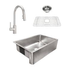 Simplehuman, brushed stainless steel, sink caddy, pop out silicone brush holder extends to hold longer brushes, 4 suction cups & wire ledge the simplehuman sink caddy keeps your sink area neat and everything you need within easy reach. Percy Apron Front Brushed Stainless Steel 32 In Single Bowl Kitchen Sink With Pfister Stainless Stellen Faucet All In One Kit Overstock 32998934
