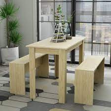 If storage would take up needed so my only hesitation with this idea is that i can't decide just how practical bench seating is at a dining table. Hironpal Dining Table With 2 Benches Kitchen Table And 2 Chairs Space Saving Wooden For 4 People Natural Chipboard Dining Furniture Amazon Co Uk Kitchen Home
