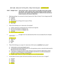 Medical entrance biology questions and answers. Botany Practice Test I Answer Key Tissue Biology Cell Wall