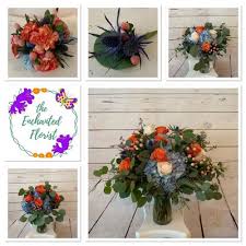 With pink gerberas, asiatic lilies, yellow roses, purple liatris, bella donna delphinium, and yellow button poms, have a sunny day captures the beauty of spring. Wedding Flowers From The Enchanted Florist Your Local Saint Charles Mo