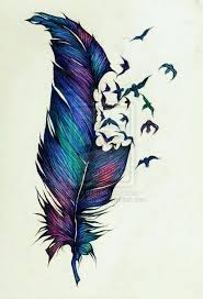 Feather With Birds Flying Away Tattoo Colourful Feather With Birds Flying Out Of It Watercolor Tattoo Feather Feather Tattoos Tattoos