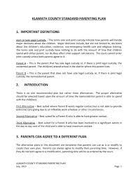 B) parenting time is changed according to the attached parenting plan labeled exhibit _____ or. Klamath County Standard Parenting Plan 1