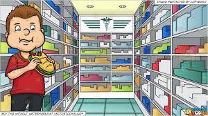 Bite Off More Than You Can Chew Clipart Clipart Cartoon Biting Off More Than You Can Chew And A Pharmacy Aisle With Batches Of Medicine Background Vendor Vectortoo Blue Green Tile Yellow Ceiling