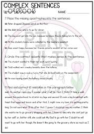 Complex Sentences Workbook Complex Sentences Writing Complex Sentences Parts Of Speech