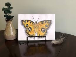 Vintage Butterfly Print, Yellow Butterfly Print, Christmas Gift for Her,  Christmas Gift for Mom, Handmade Artwork Print, Small Butterfly Art