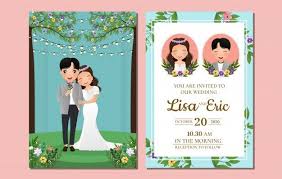 Wedding Invitation Card The Bride And Groom Cute Couple Cartoon Character Colorful Illustration For Event Celebration In 2020 Wedding Invitation Cards Wedding Couple Cartoon Cute Couple Cartoon