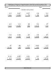 Multiplication worksheets free printables two digits. Decimals Worksheet Multiplying 2 Digit By 2 Digit Numbers With Various Decimal Places Multiplying 2 Digit By 2 Digit Numbers With Various Course Hero