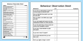 Autism Classroom Observation Checklist Adult Guidance