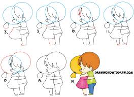 How To Draw Chibi Girl And Boy Hugging Cute Kawaii Cartoon Children Hugging In Easy Steps How To Draw Step By Step Drawing Tutorials Easy Cartoon Drawings Boy And