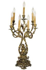 Ornate 19th C French Rococo Figural Cherub Bird Bronze Candelabra Table Lamp Barocco Rococo Candelabra Antique Lamps Table Lamp