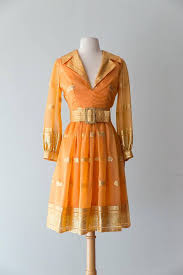 Vintage 1960s Dress 60s Oscar De La Renta Orange And Metallic Gold Sari Inspired Cocktail Dress Waist 26 Vintage Dresses 1960s Designer Dresses Indian Vintage Clothing Boutique