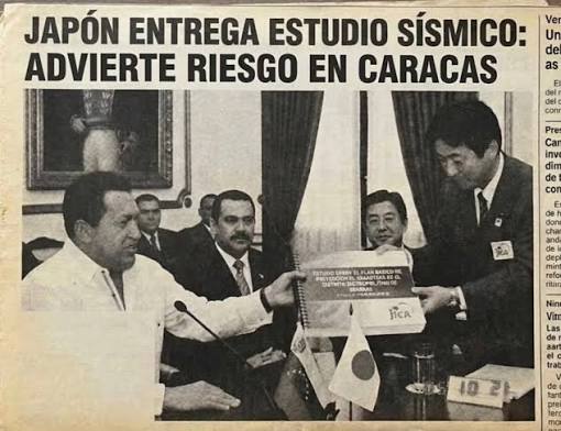 🇯🇵 JAPÓN LE ADVIRTIÓ A HUGO CHÁVEZ HACE MÁS DE 20 AÑOS QUE CARACAS ERA ALTAMENTE VULNERABLE A UN GRAN TERREMOTO. EL INFORME EXISTÍA. LAS RECOMENDACIONES TAMBIÉN. Este recorte de prensa corresponde