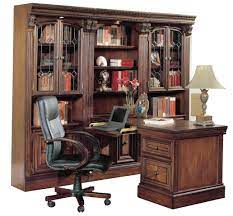 Parker house huntington offers a wide variety of furniture and accessories that are available in various designs and each of them is meant to flourish the home. Parker House Huntington Glass Bookcase Wall With Peninsula Desk In Vintage Pecan