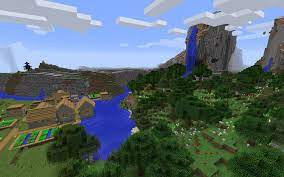 Spawn On The Edge Of A Densely Packed Flower Forest Biome By A Massive Waterfall And Waterside Village In This Minecraft P Forest Village Minecraft Seed Forest