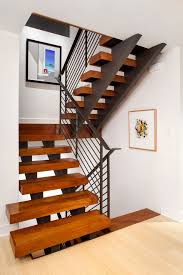 Traditional stair and rail design. Thick Stair Treads Contemporary Staircase And Art Blocky Contemporary Staircase Floating Tread Landing Light Wood Floor Metal Railing Modern Staircase Open Riser Steel Beam Wood Stairs Finefurnished Com