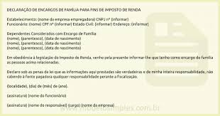 No caso da renda, a declaração para os autônomos se faz obrigatória quando a renda tributável ultrapassar o valor de r$ 28.559,70 ou não tributáveis dúvida do contribuinte: Modelo De Declaracao De Encargos De Familia Para Fins De Imposto De Renda