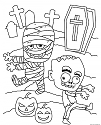 A few boxes of crayons and a variety of coloring and activity pages can help keep kids from getting restless while thanksgiving dinner is cooking. Cemetery Halloween With Monsters Coloring Pages Printable