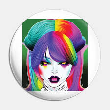 Rainbow Zombie Babe - Ai Art - Pin | TeePublic