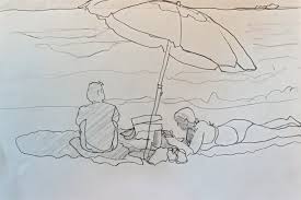 See how to draw a beach, draw the sea, draw clouds and draw palm trees, in this simple pencil drawing for beginners. A Beach Blanket Day Pencil Sketch P J Cook Artist Studio