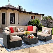Amazon Com Vongrasig 6 Piece Small Patio Furniture Sets Outdoor Sectional Sofa All Weather Pe Wicke Small Patio Furniture Patio Sofa Set Patio Furniture Sets