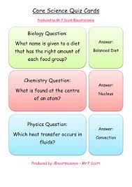 Core Science Quiz Cards Chemistry Physics Biology B1 C1 P1 Teaching Resources