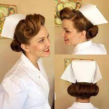 1940s Hairstyle With Nurses Cap Worn In The Style Nurse Hairstyles 1940s Hairstyles Graduation Hairstyles