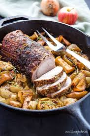 Easy One Pan Maple Glazed Pork With Apples And Onions Recipe Maple Glaze Pork Pork Glaze Thanksgiving Main Dishes