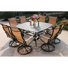 Yorkshire 9 Piece Aged Bronze Aluminum Square Dining Set With 8 Sling Swivel Chairs Mul Large Square Dining Table Outdoor Deck Furniture Buy Outdoor Furniture