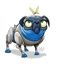 Art Of Peter Kothe March Of Robots Day 16 Pug Bot Ventures Into The Pug Art Pug Cartoon Pugs Funny